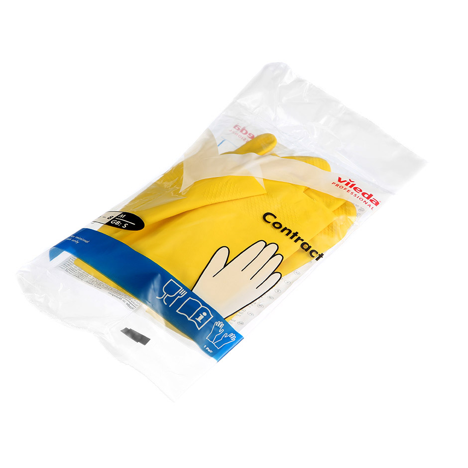 Перчатки резиновые Vileda Контракт, 1 пара, размер M, желтые
