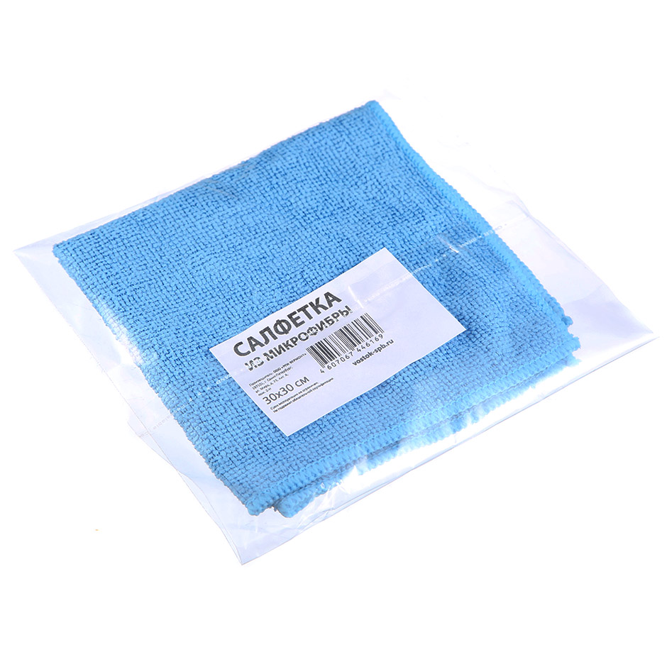 Салфетка 30х30см, микрофибра, 220г/м2, синяя, в индивидуальной упаковке
