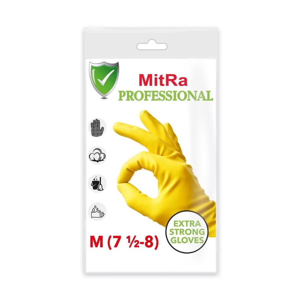 Перчатки резиновые Mitra (ex. Paclan Professional), 1 пара, размер M, желтые, с х/б напылением