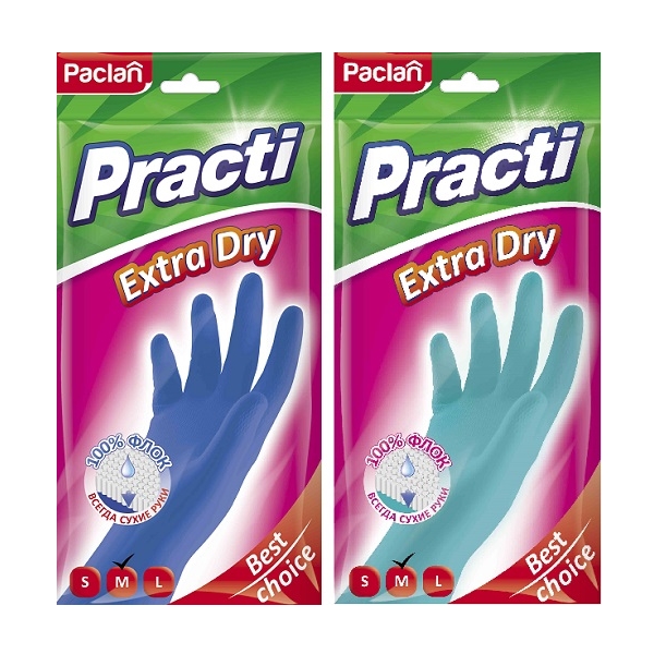 Перчатки резиновые Paclan Practi Extra Dry, 1 пара, размер M, синие\бирюзовые